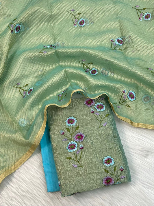 Banarasi Tissue Silk Embroidery Work Unstitched Suit