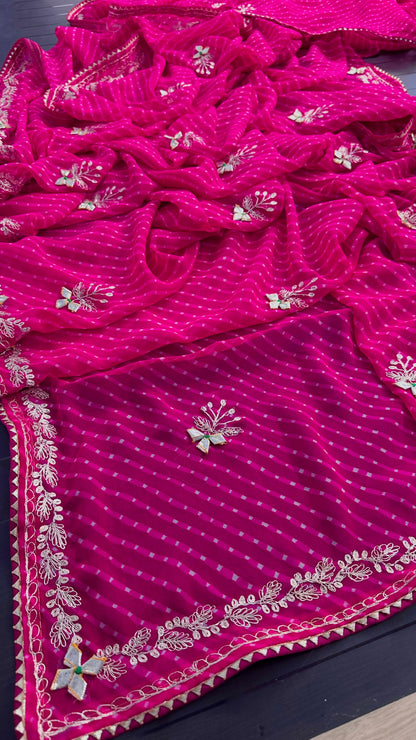60grm Georgette Leheriya Hand Work Gota Patti Saree