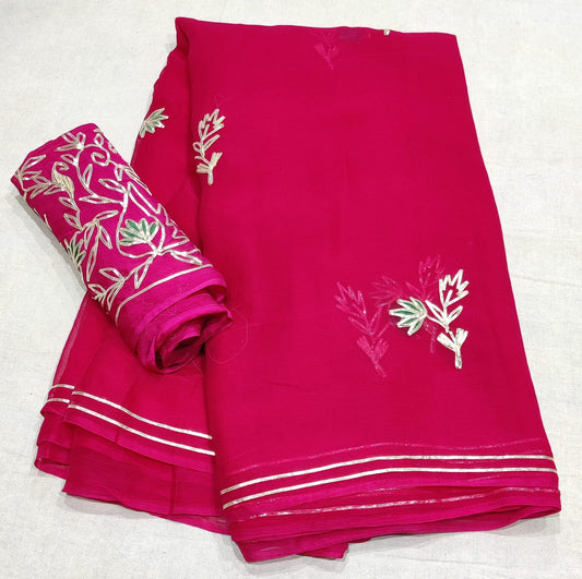 Pure Chiffon Gota Patti Work Saree