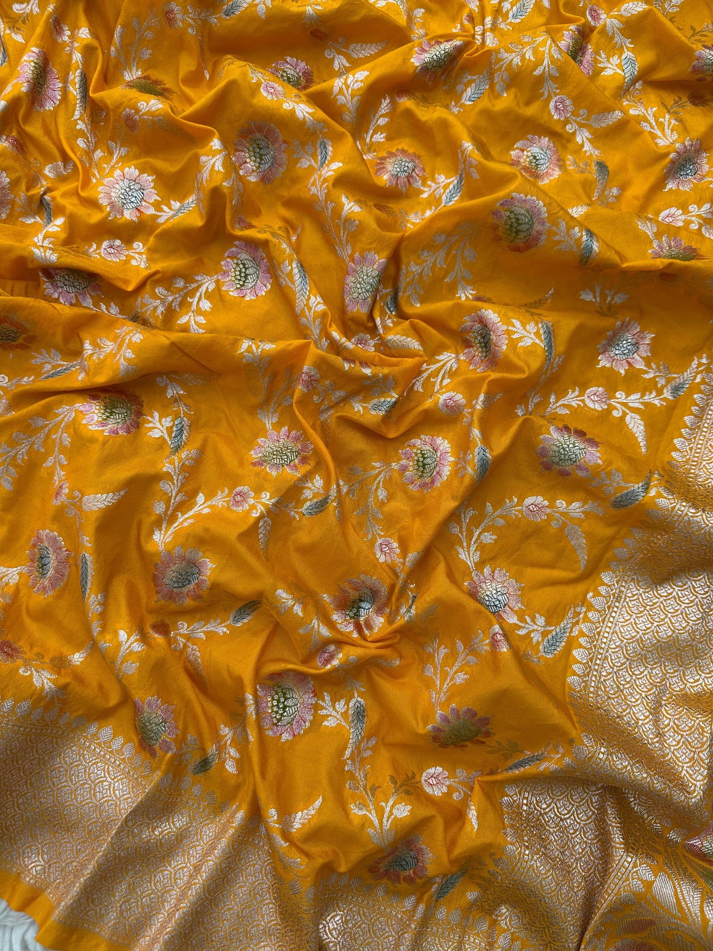 Banarasi Mashru Silk Allover Hand Brush dye Saree With Zari work.