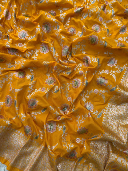 Banarasi Mashru Silk Allover Hand Brush dye Saree With Zari work.