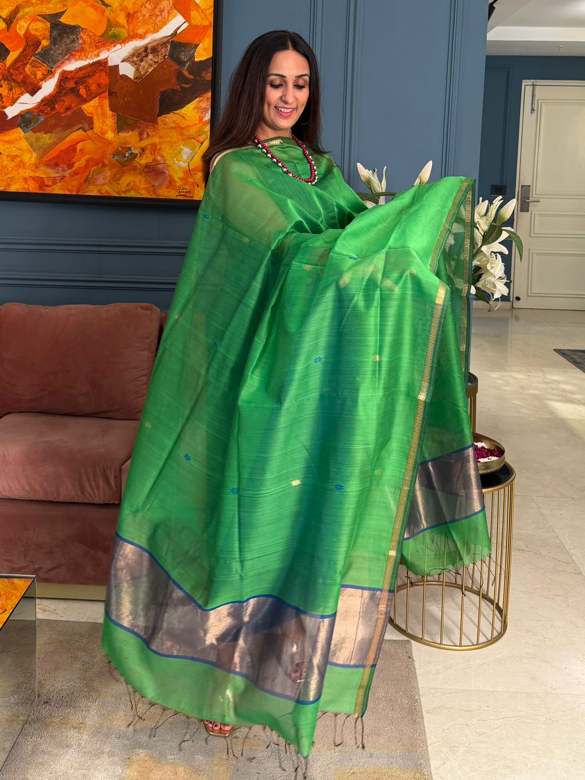 Pure Maheswari Silk Cotton Handwoven Unstitch Suit.