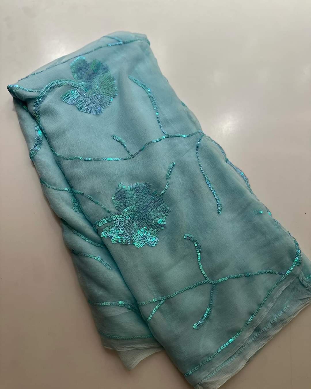 Pure Diamond Chiffon Beautiful Hand Work Saree