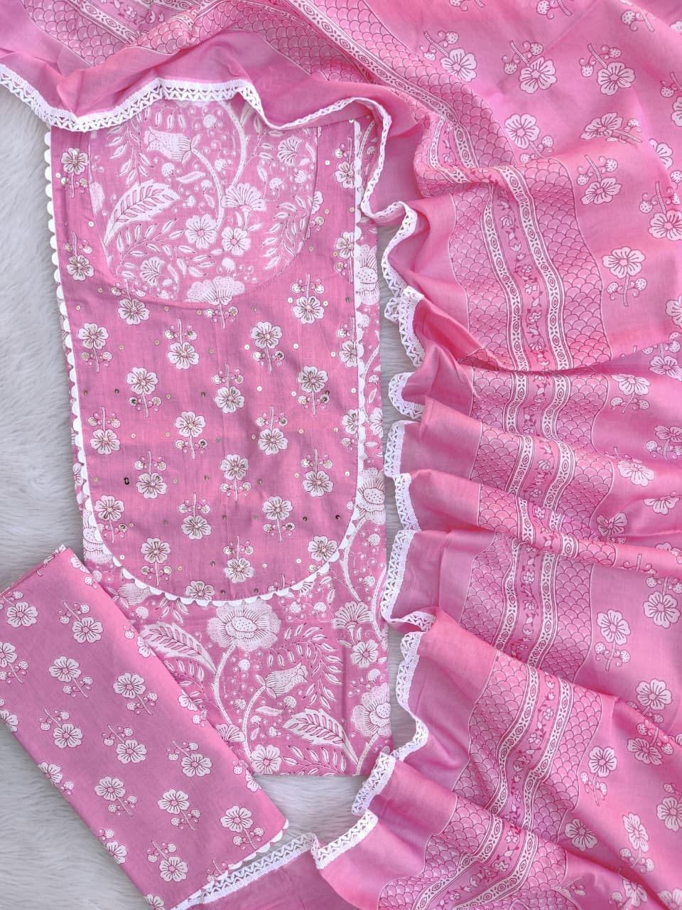Pure Cotton Embroidery Hand Block Unstitched Suits.