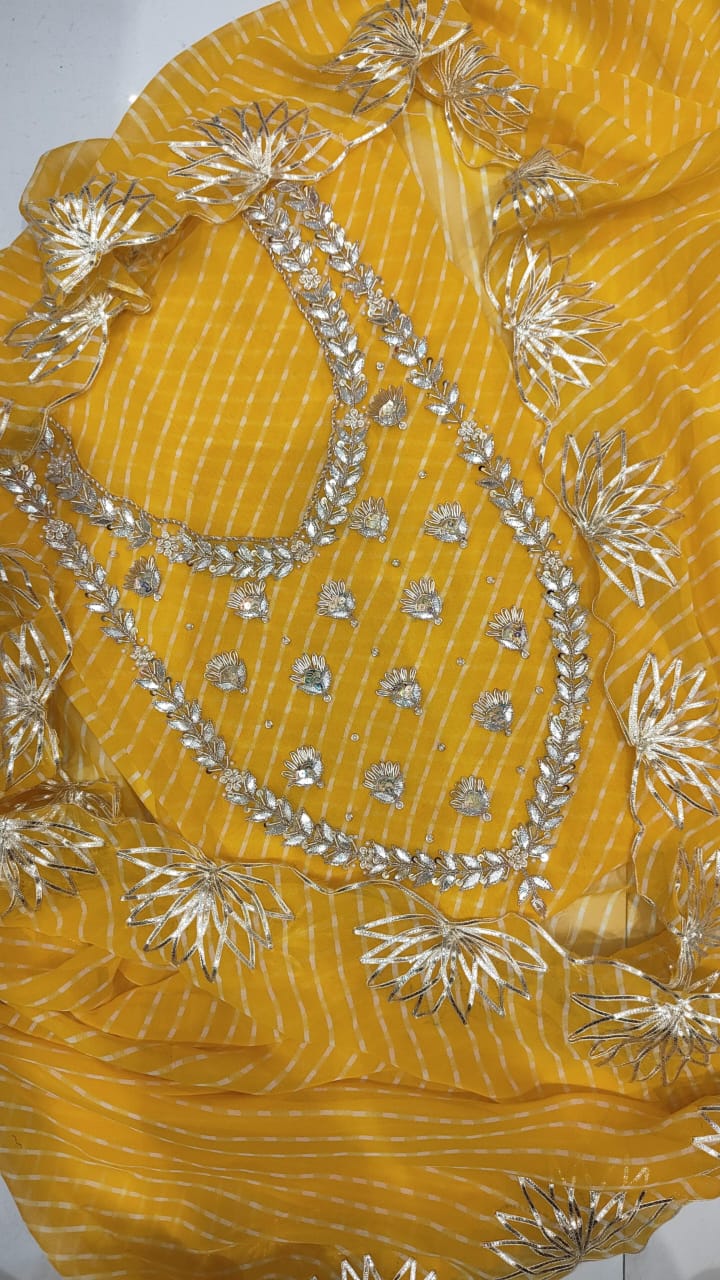 Georgette Gota pati Hand Work Unstitched Suit With Dupata