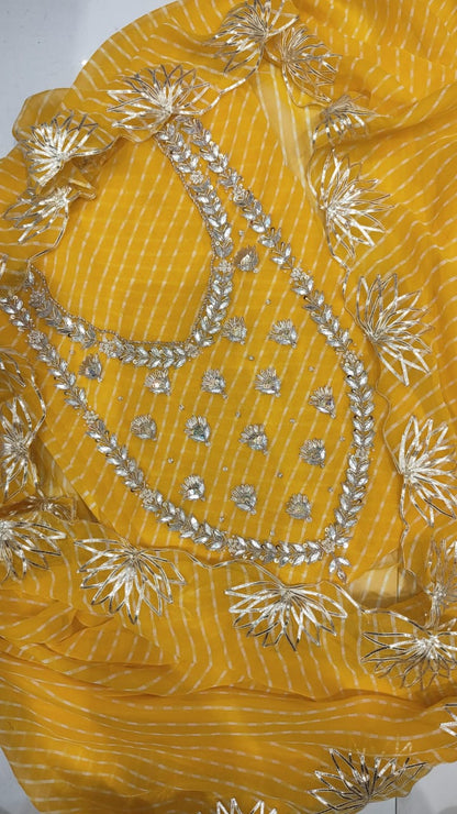 Georgette Gota pati Hand Work Unstitched Suit With Dupata