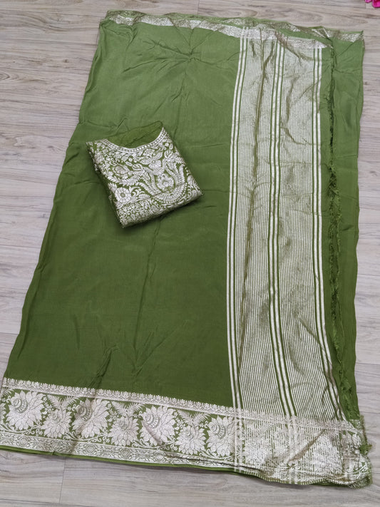 Pure Russian Dola Beautiful allover Zari Border Saree