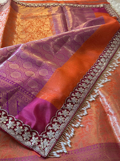 Banarasi Kanjivaram Tissue lace Work Soft Silk Saree.