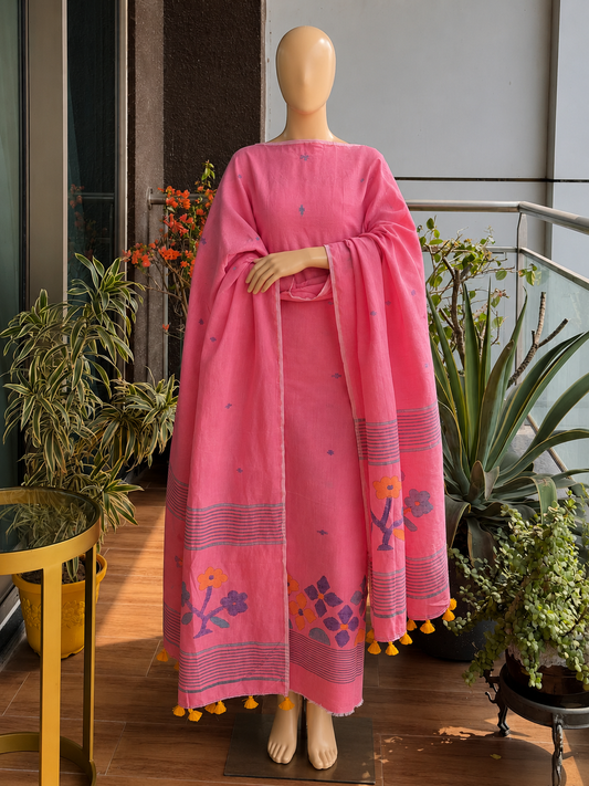 Pure Cotton Jamdani Unstitch Suit.