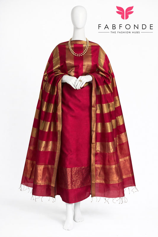 Pure Maheswari Silk Cotton Handwoven Unstitch Suit.