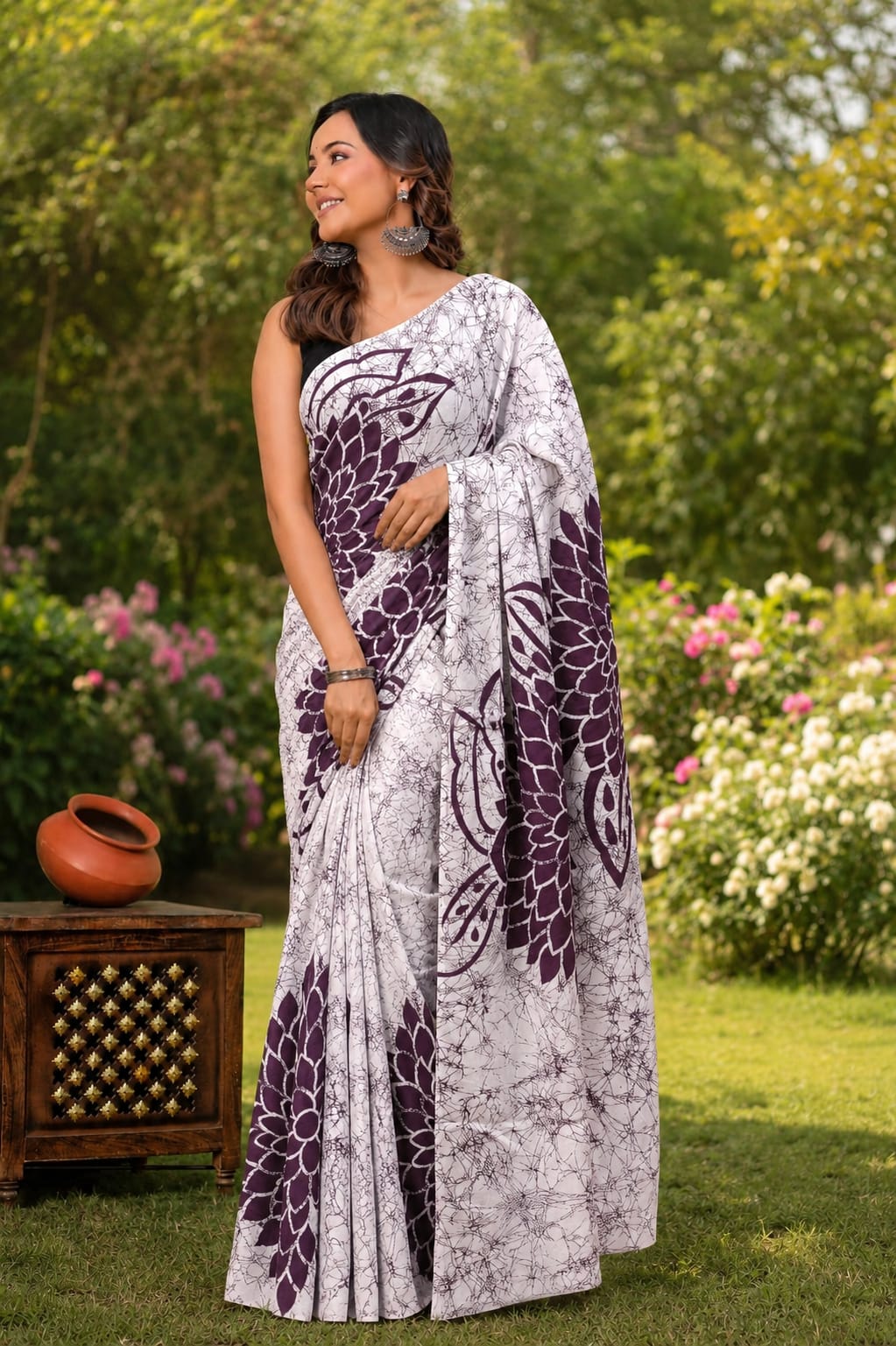 Pure Cotton Hand Block Printed Saree With Blouse.