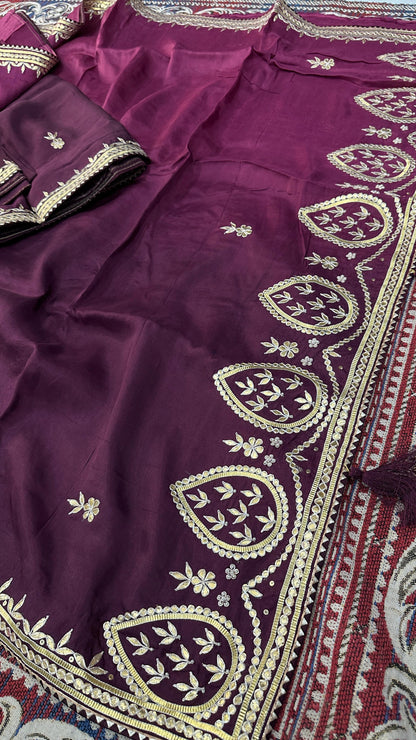 Pure Upada Silk Gota Pati Hand Work Saree With Blouse