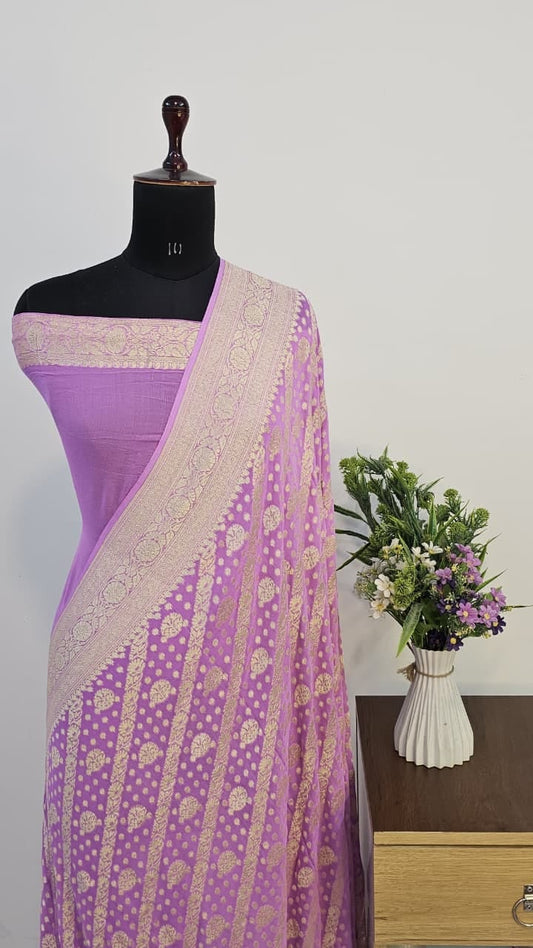 Pure Handloom Khaddi Georgette Saree Zari Work.