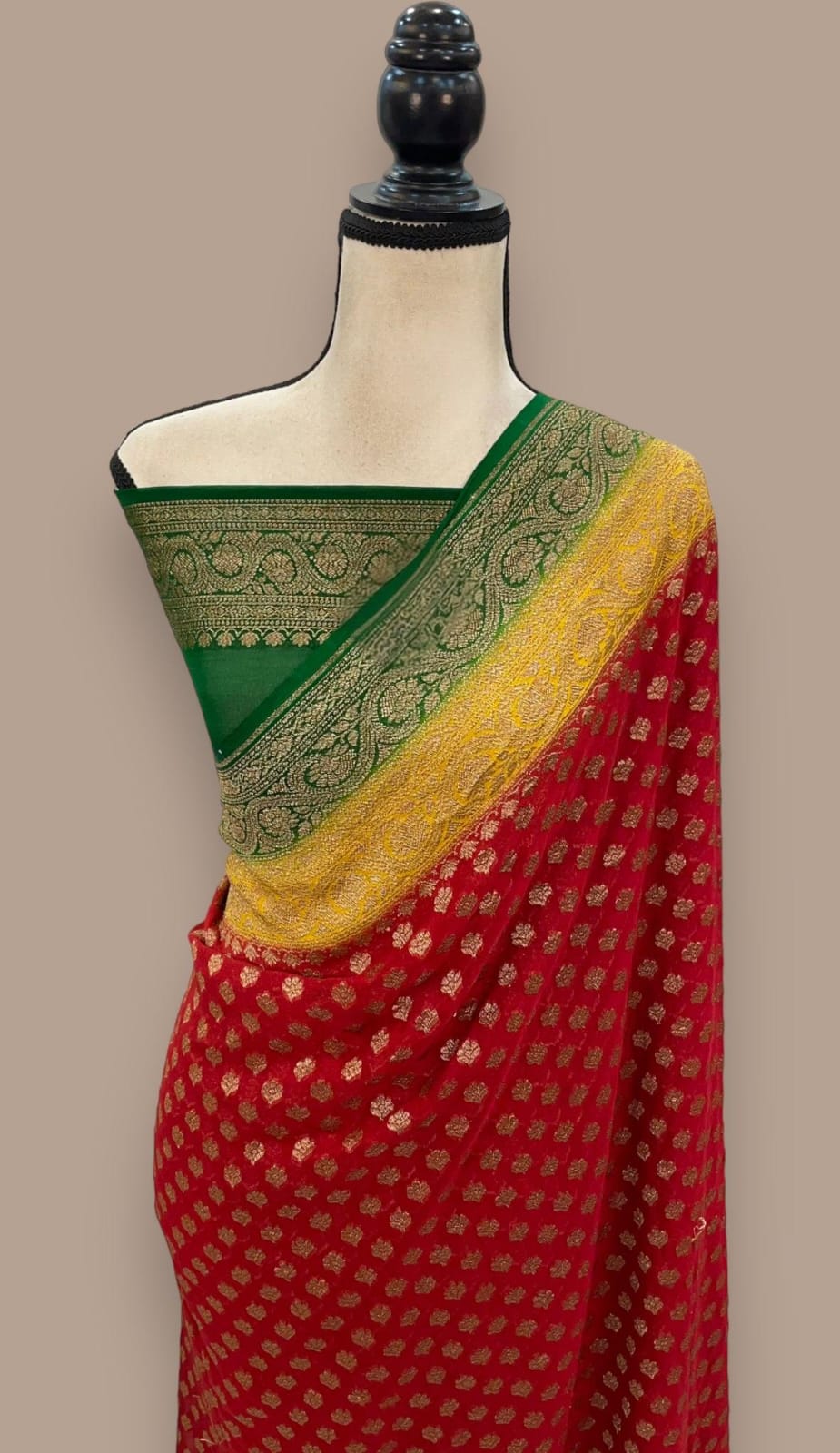 Pure Handloom Khaddi Georgette Saree Zari Work.