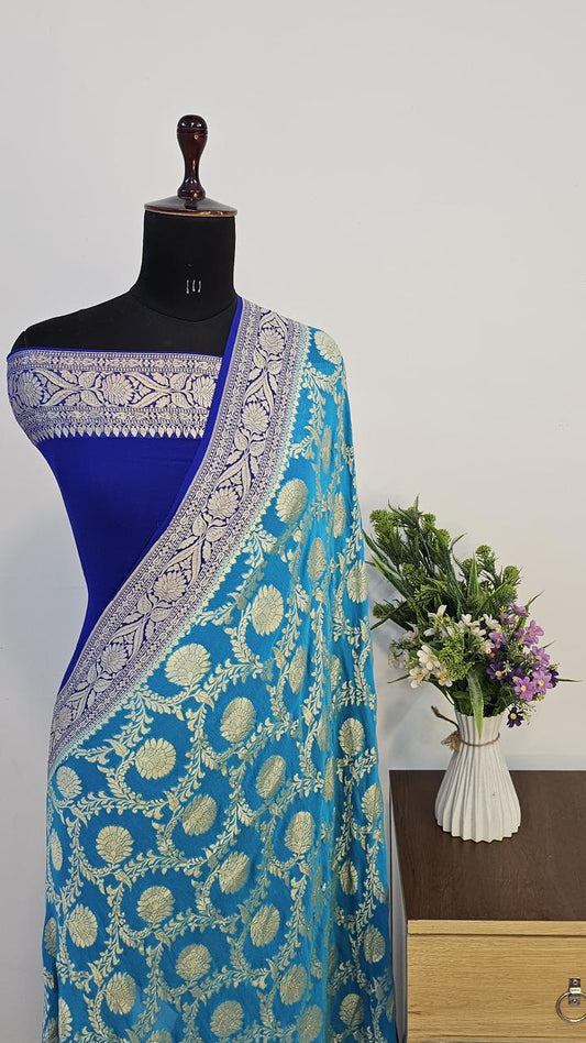 Pure Handloom Khaddi Georgette Saree Zari Work.