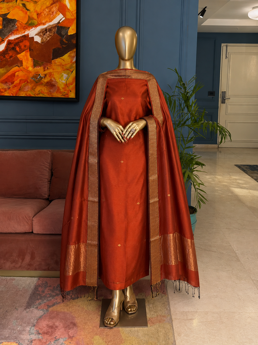 Pure Maheswari Silk Cotton Handwoven Unstitch Suit.