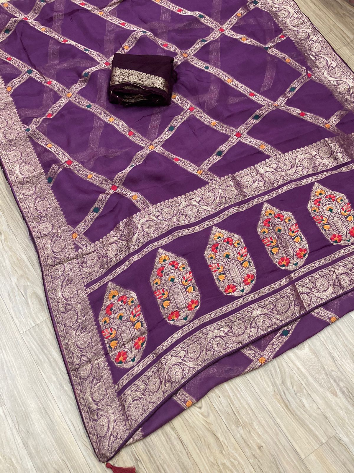 Pure Viscose Organza Beautiful Zari Mina Pattern Work Saree