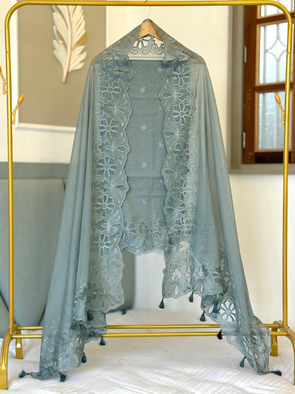 Pure Banarasi Chanderi Silk Embroidery Work Unstitched Suit.
