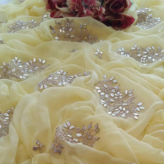 Pure Diamond Chiffon Gota Work Saree With Blouse.