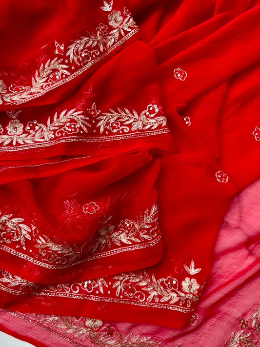 Pure Diamond Chiffon Hand Work Saree.