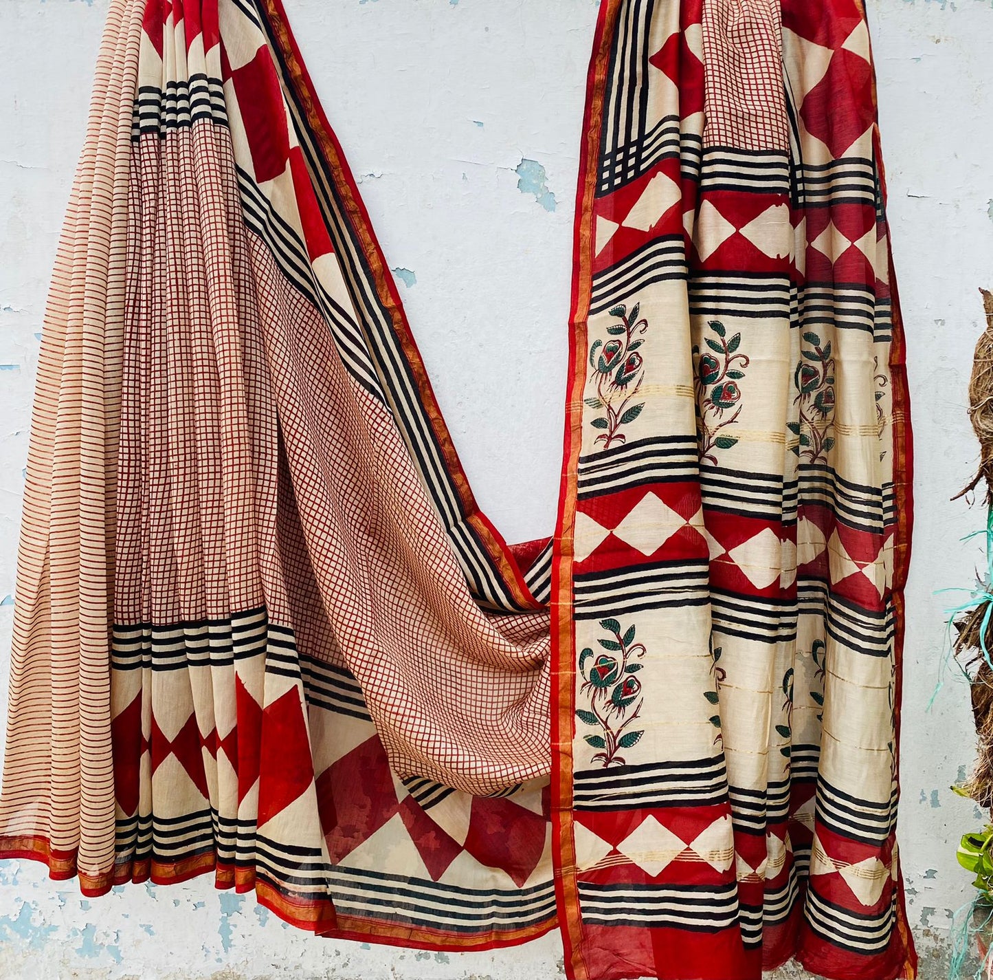 Pure Chanderi Silk Hand-block Printed Saree.