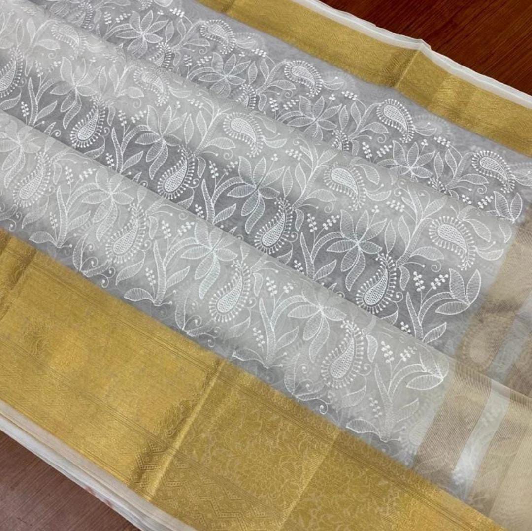 Banarasi Semi Organza Embroidery Weaving Soft Silk Saree