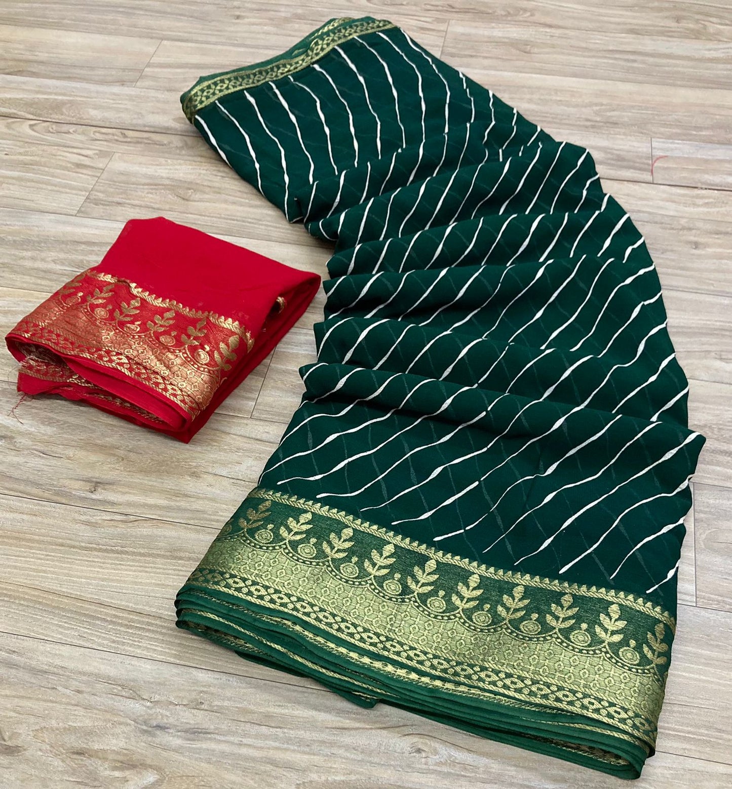 Pure Georgette Leheriya With Banarasi Zari Border Saree