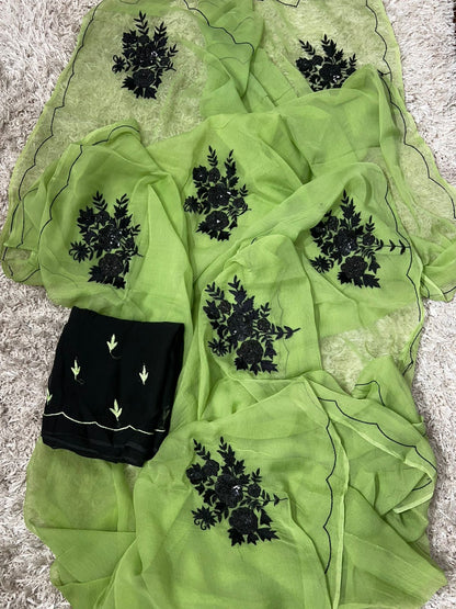 Pure Diamond Chiffon Beautiful Hand Work Saree