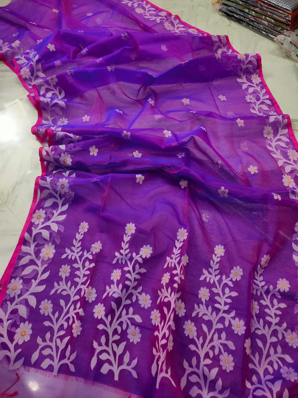 Pure Maslin Jamdani Saree