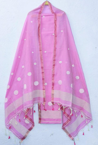 Pure Maheswari Silk Cotton Handwoven Unstitch Suit.