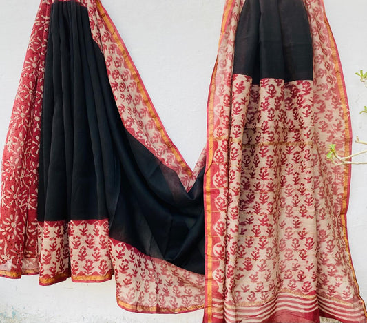 Pure Chanderi Silk Hand-block Printed Saree.