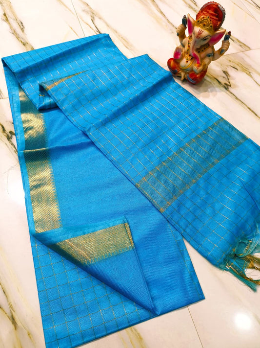 Pure Cotton Silk Mangalagiri Saree With Running Blouse.