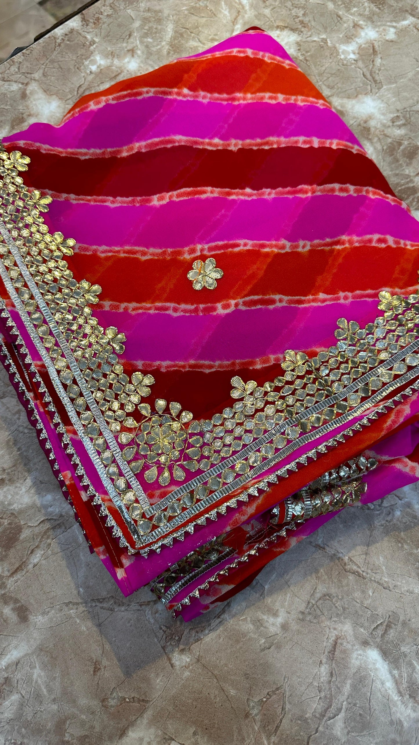 Georgette Leheriya Hand Work Gota Patti Saree