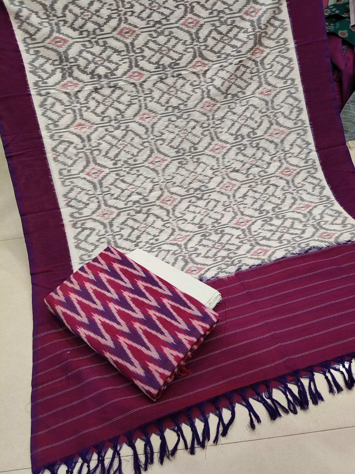 Pure Cotton Double Ikkat Unstitched Suit.
