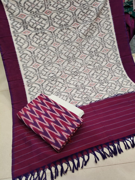 Pure Cotton Double Ikkat Unstitched Suit.