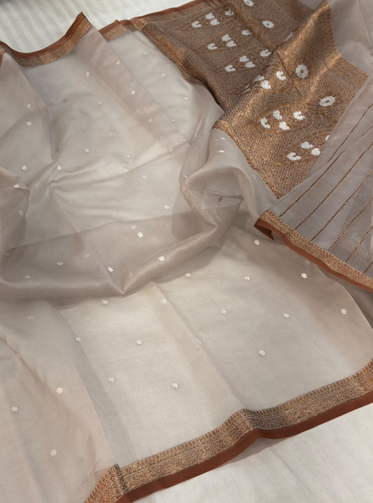 Pure Banarasi Handloom Kora Organza Silk Saree.
