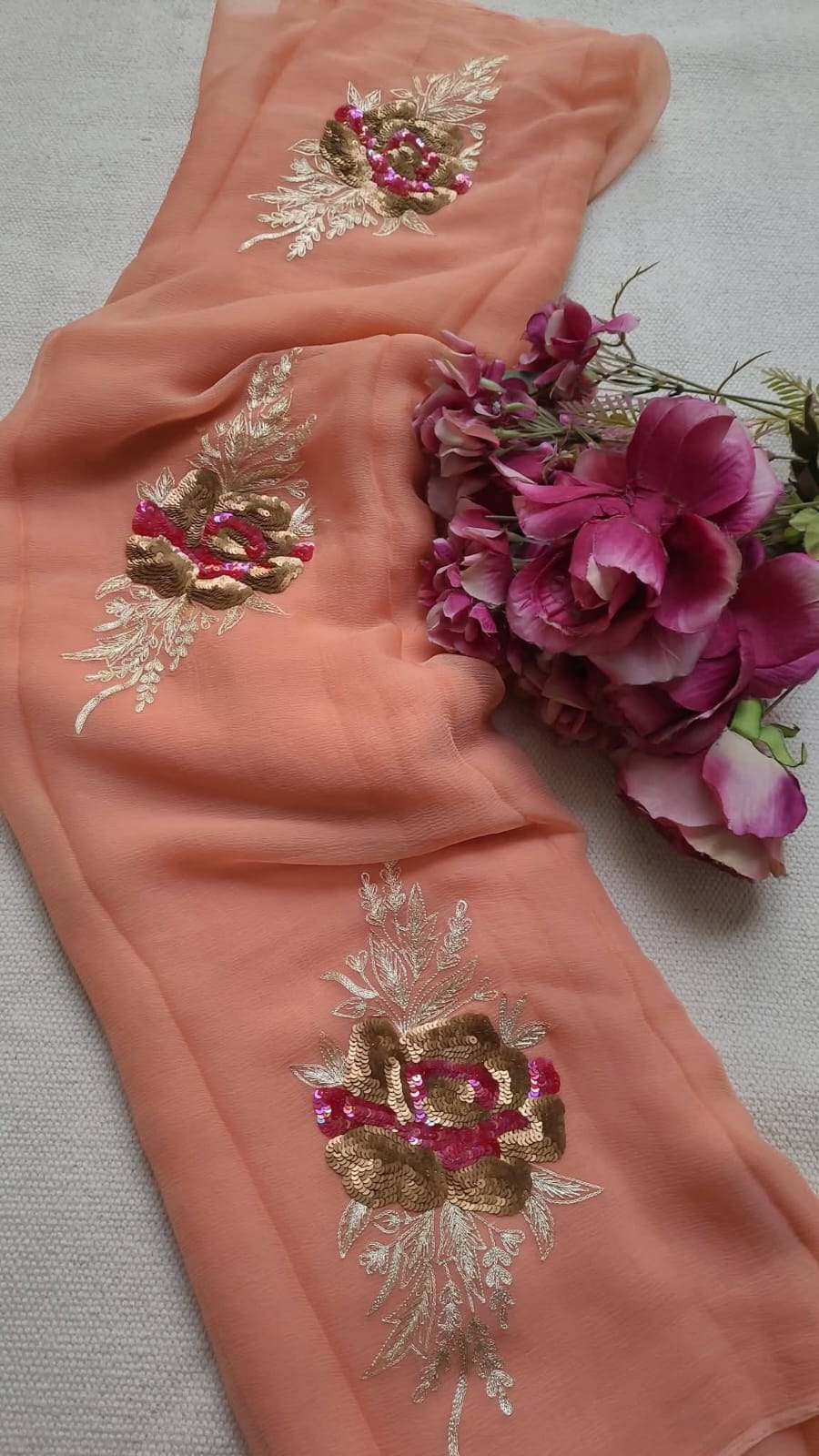 Pure Diamond Chiffon Hand Work Saree.