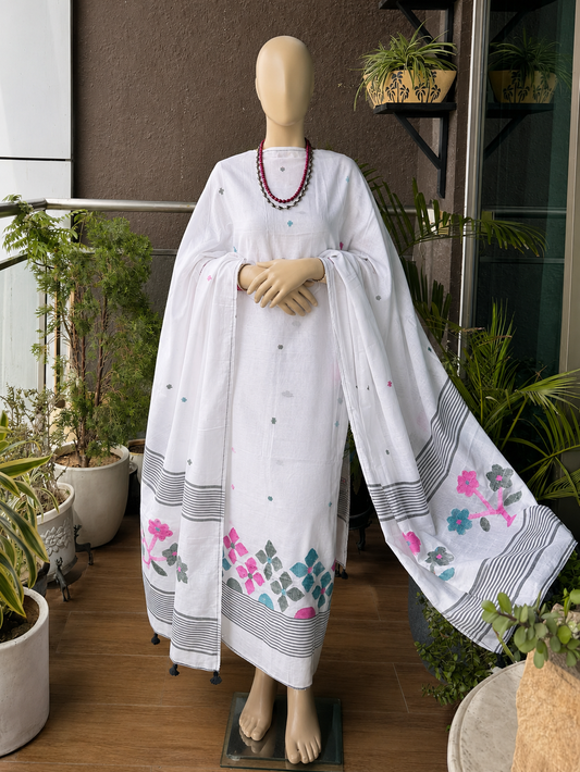 Pure Cotton Jamdani Unstitch Suit.