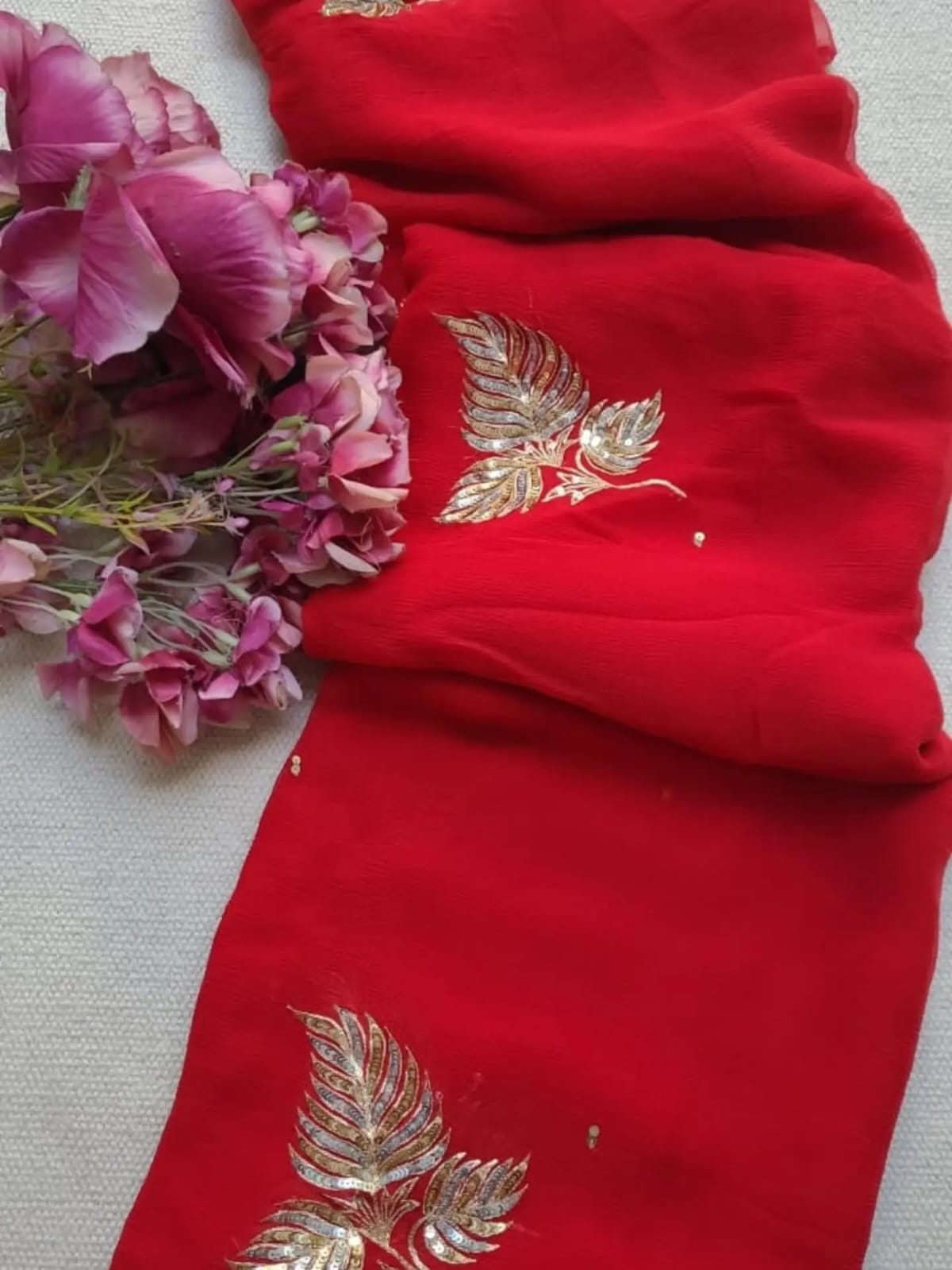Pure Diamond Chiffon Hand Work Saree.
