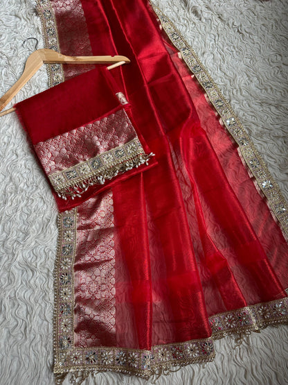 Banarasi Tissue lace Work Soft Silk Saree.