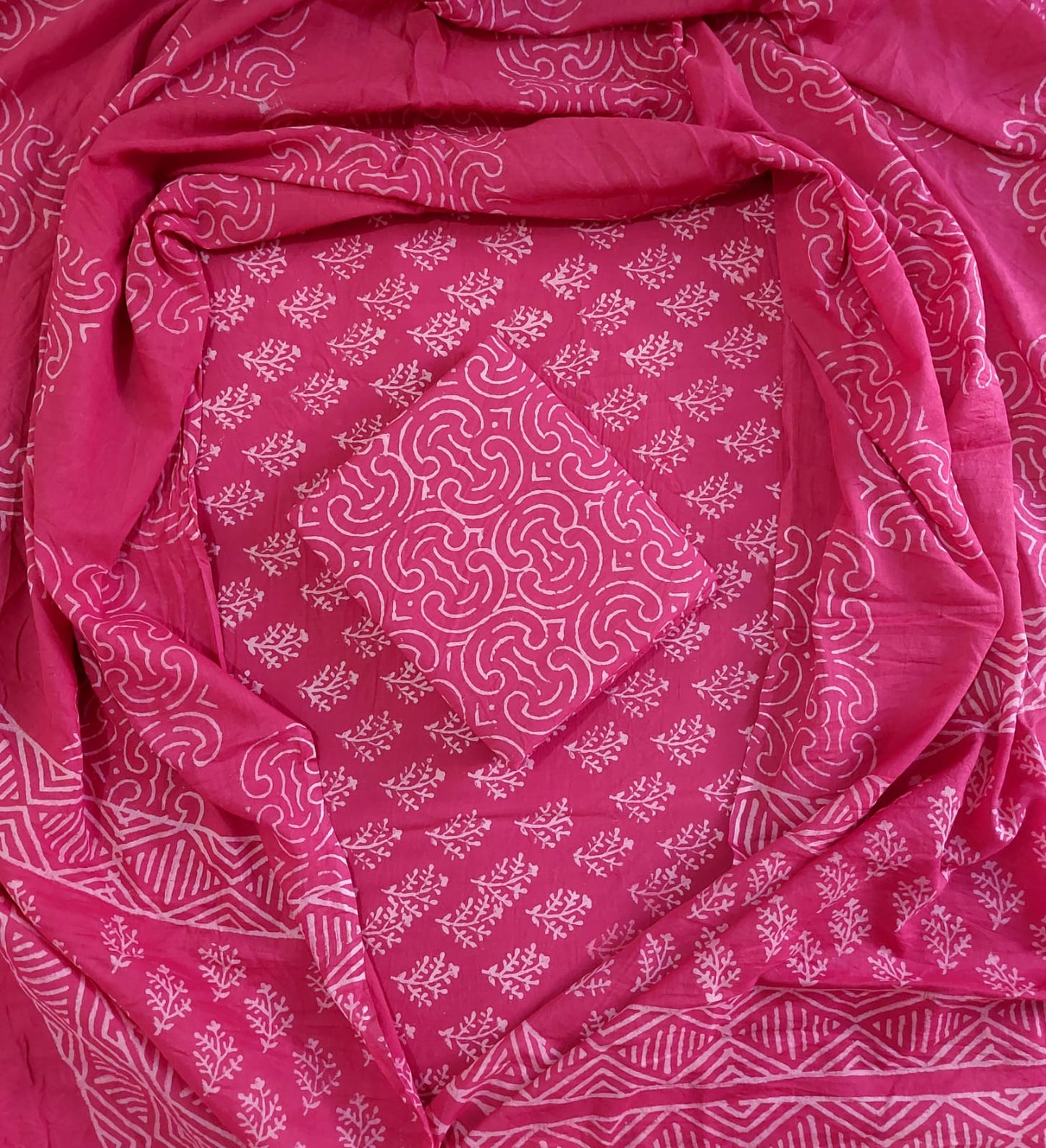 Traditional Hand block Printed Pure Cotton suits with Mulmul Dupatta.