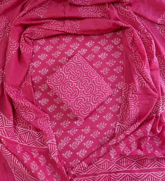 Traditional Hand block Printed Pure Cotton suits with Mulmul Dupatta.