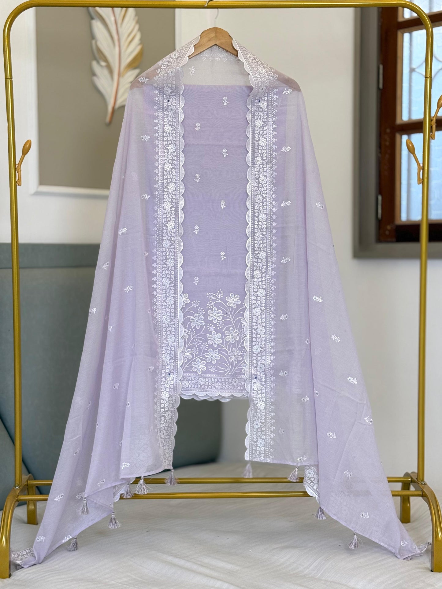 Pure Banarasi Chanderi Silk Embroidery Work Unstitched Suit.