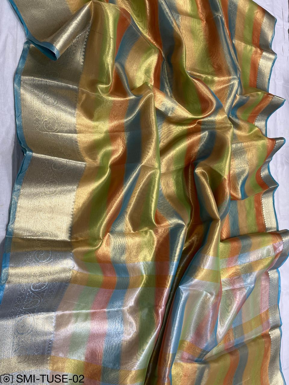 Multicolor Banarasi Tissue Soft Silk Saree