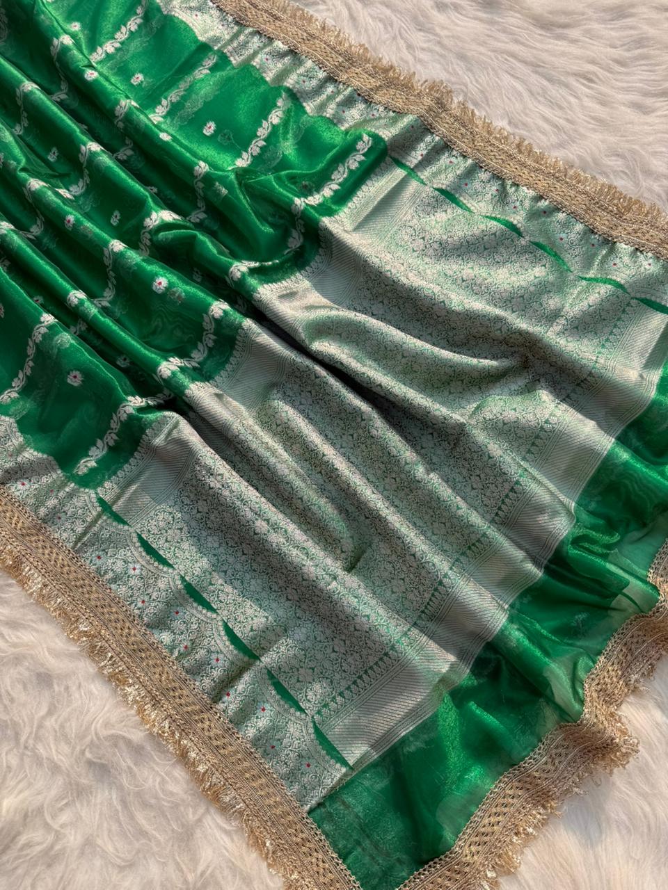 Banarasi Tissue Silk Tilfi Meena Work Saree.