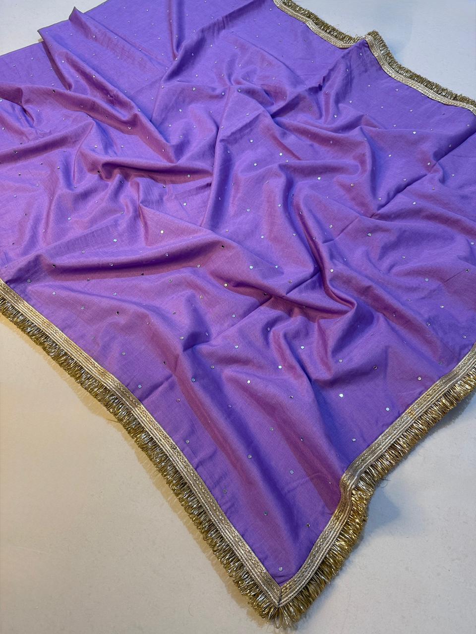 Banarasi Cotton Very soft Silk Saree with Mirror and Lace Work