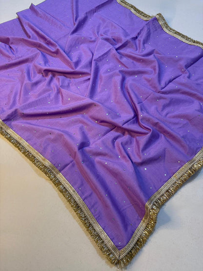 Banarasi Cotton Very soft Silk Saree with Mirror and Lace Work