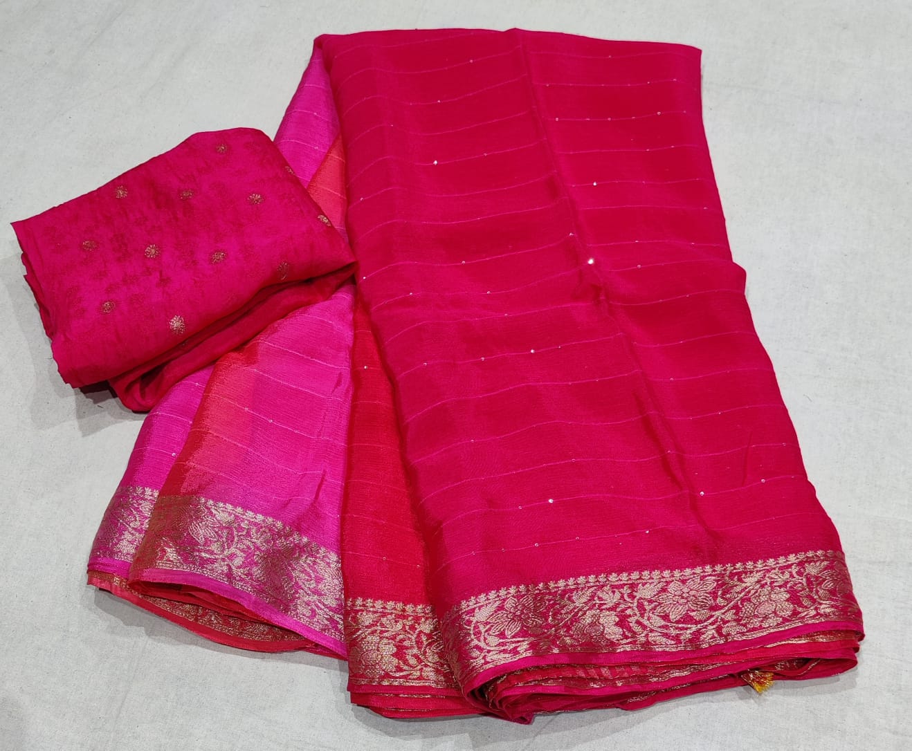 Pure Chinon Chiffon Multicolor Sikvans Work Saree