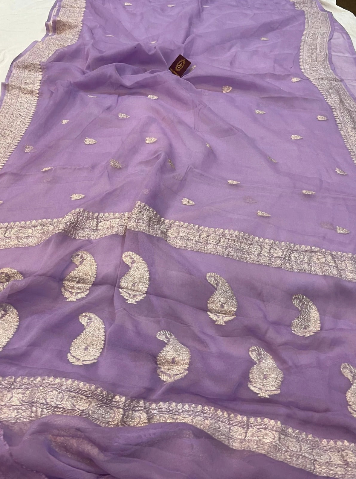 Pure Handloom Khaddi Chiffon Georgette Saree With Silver Zari Weaving Blouse