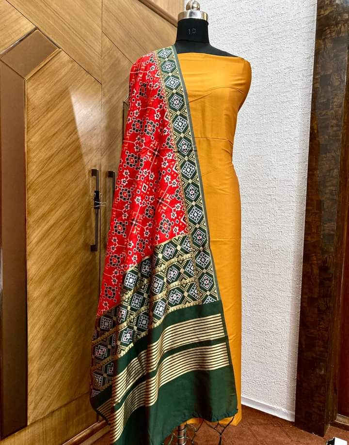 Banarasi Plain Silk Unstitched Suit with Patola Silk Dupatta